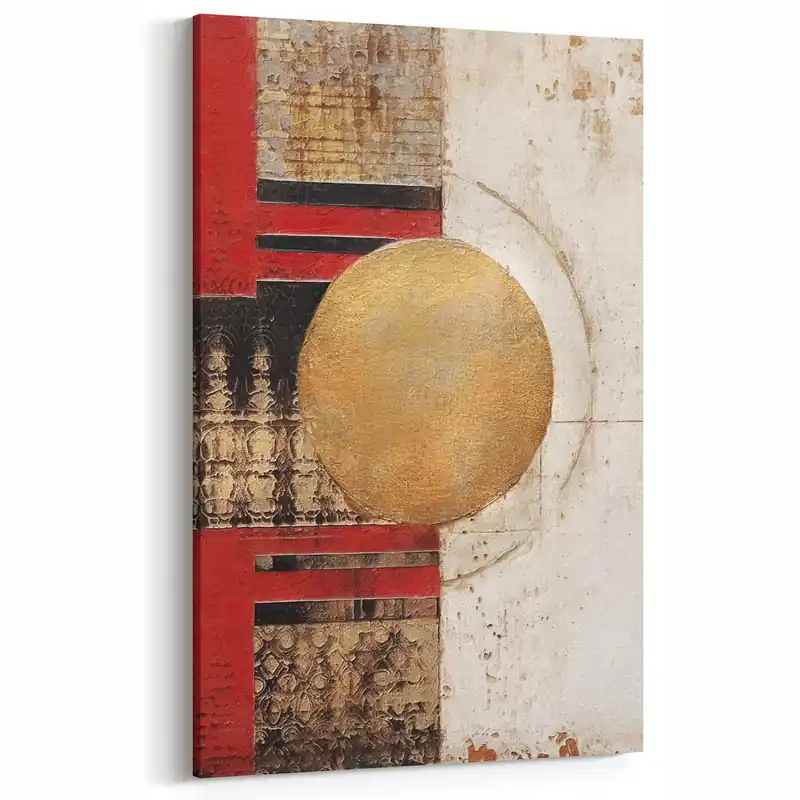 Weekend Sale Geometric Line Art with Gold Circle - Modern Strokes Abstract Canvas