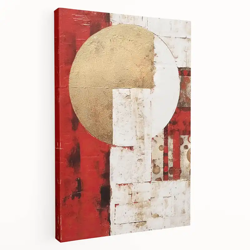 Top Pick Geometric Abstract Line Art - Red and Gold Circle Canvas Print
