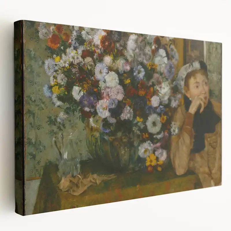 Save Now A Woman Seated Beside a Vase of Flowers by Degas: Classic Wall Art Print