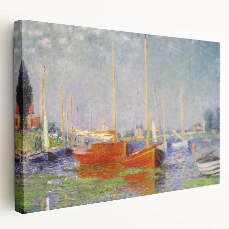 Markdown Impressionist Harbor Scene - Monet's Red Boats at Argenteuil, Print