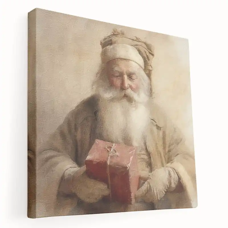 Christmas Framed Art - Santa with Red Gift Holiday Wall Decoration Bulk Order