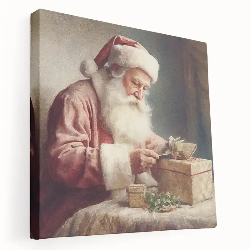 Direct From Factory Holiday Decor Prints - Santa Wrapping Gifts Festive Canvas Art
