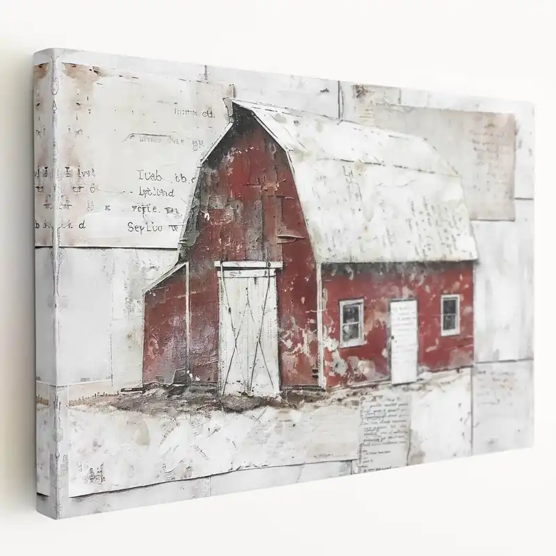 Vintage Red Barn Wall Art - Rustic Farmhouse Canvas with Weathered Charm Free Shipping