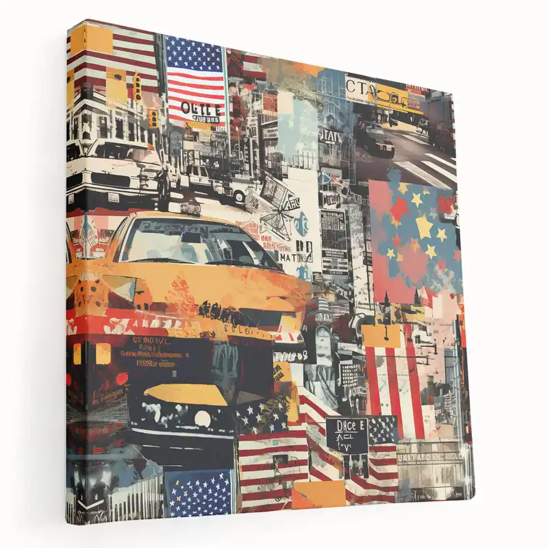 New York City Collage Art - Bold Urban NYC Street and Yellow Taxi Design Authentic