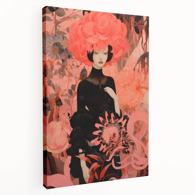 Latest Maximalist Wall Art – Bold Surreal Portrait with Vibrant Floral Details