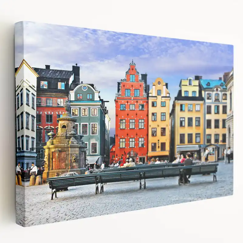 Editor’s Pick Swedish Landscape Art - Colorful Old Town Stockholm Nordic Scenery Print
