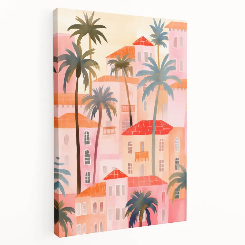Maximalist Wall Art - Vibrant Mediterranean Cityscape with Palm Trees Buy Online