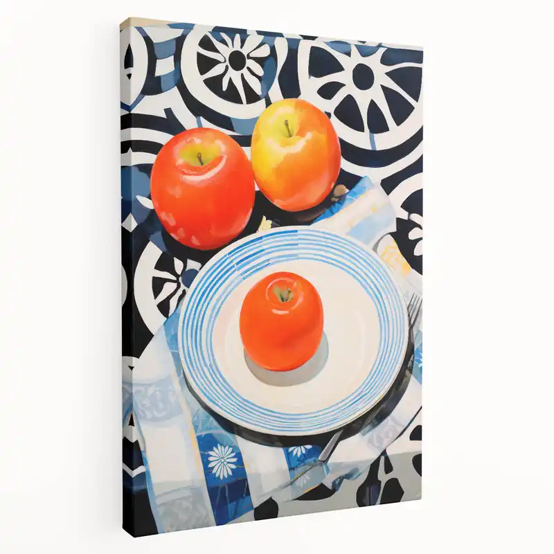 Warranty Included Maximalist Still Life Wall Art with Bold Apple and Plate Eclectic Design