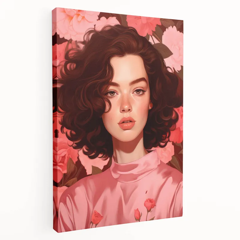 Maximalist Wall Art: Bold Portrait of Woman in Pink for Eclectic Decor Viral