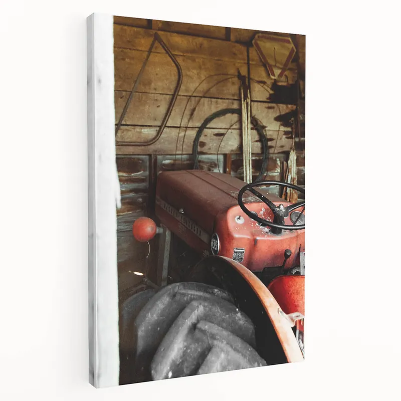 Bulk Order Rustic Wall Art - Vintage Red Tractor in Barn for Farmhouse Charm