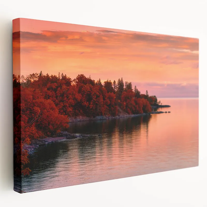 Special Offer Minnesota Autumn Lake Sunset - Framed and Canvas Wall Art for Home Decor