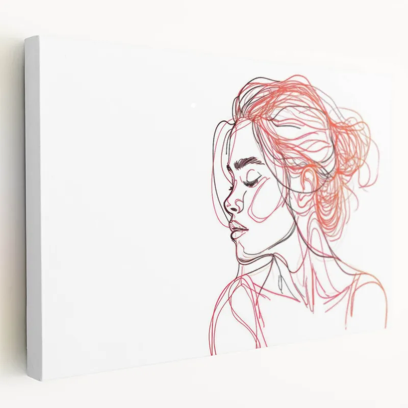 Boho Chic Wall Art - Abstract Line Art Female Portrait in Red and Black Today Only