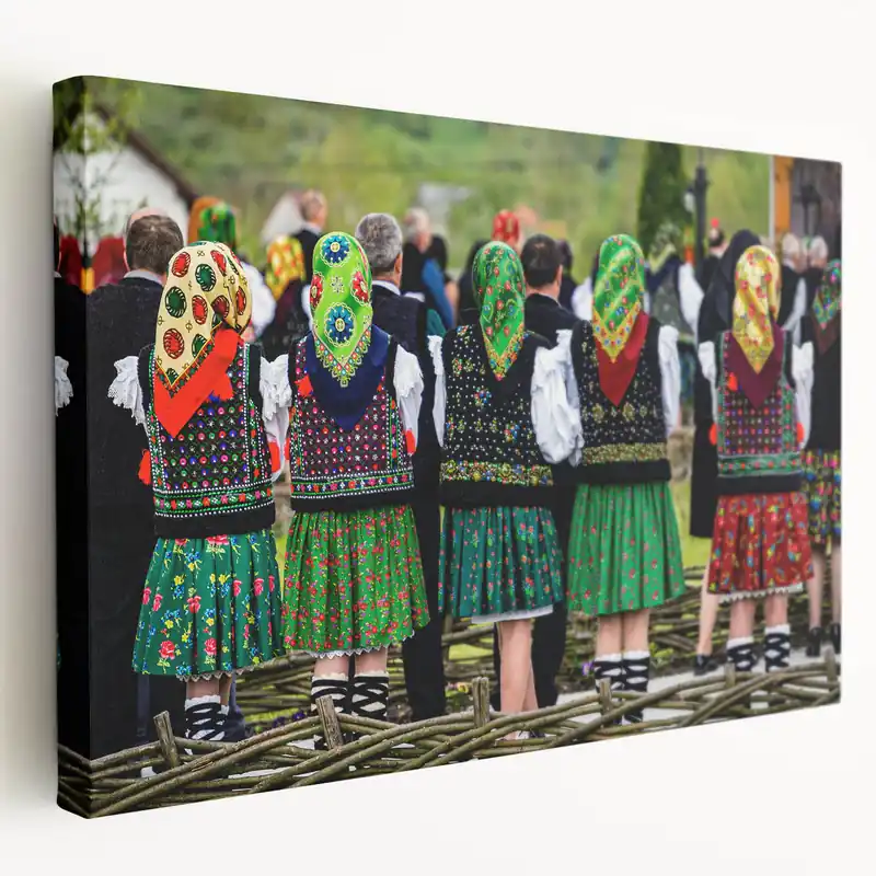 Weekend Sale Romanian Scenery Canvas - Vibrant Traditional Costume Folk Dance Art