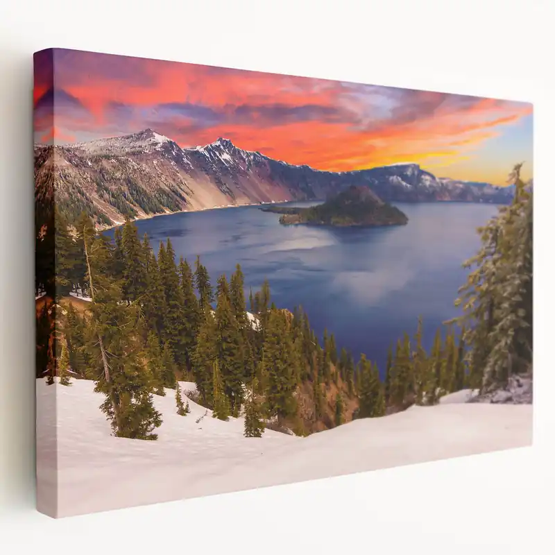 Brand New Crater Lake Scenic Posters - Dramatic Sunset over Wizard Island