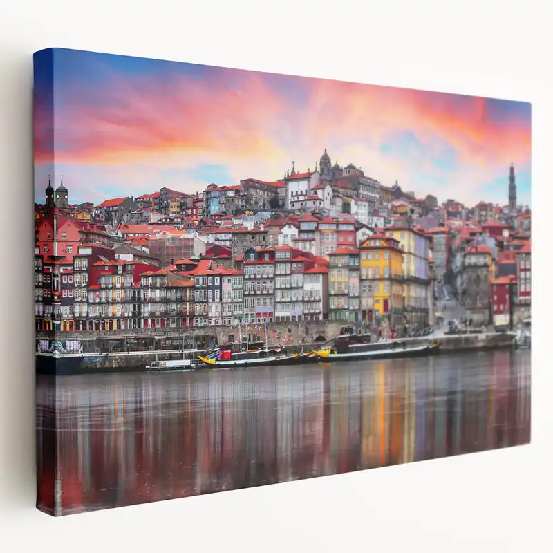 Porto Cityscape Prints - Colorful Riverside at Sunrise Popular