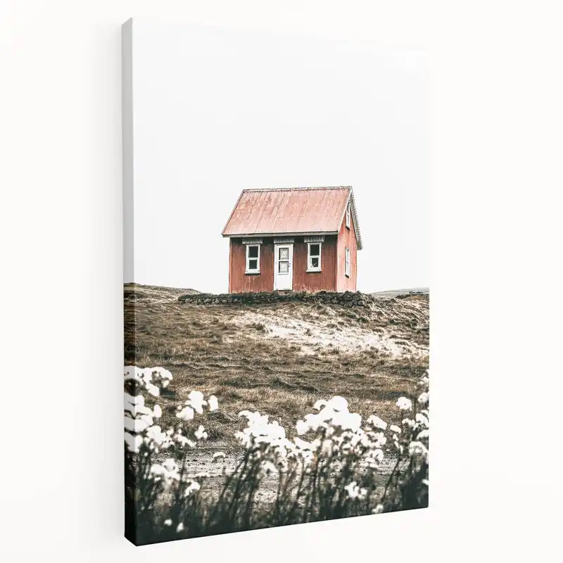 Price Cut Farmhouse Wall Art: Quaint Red Cottage for Rustic Country Decor