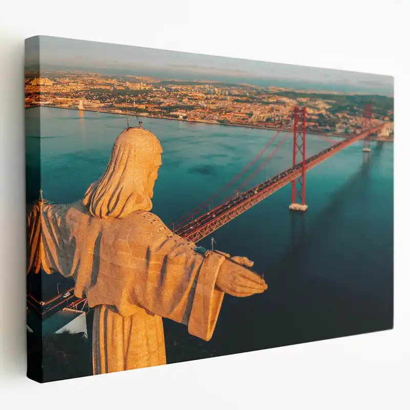 Lisbon Cityscape Painting - Cristo Rei and 25 de Abril Bridge at Sunset Best Choice