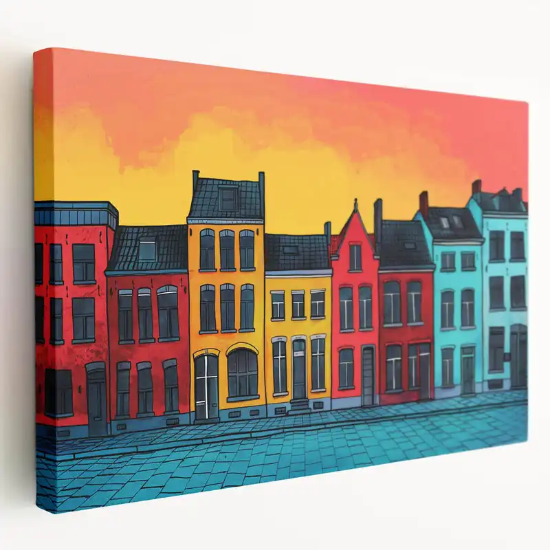 Sale Polish Scenery Prints - Colorful Row Houses with Sunset Sky
