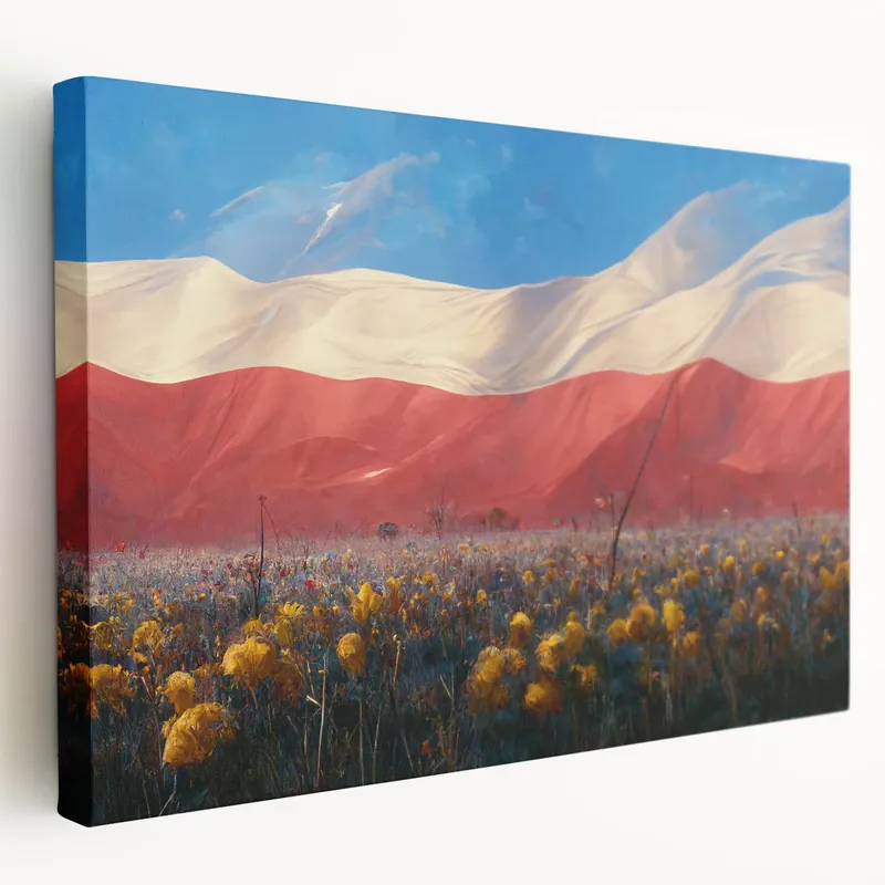 Sale Polish Landscape Paintings - Polish Flag Over Wildflower Meadow