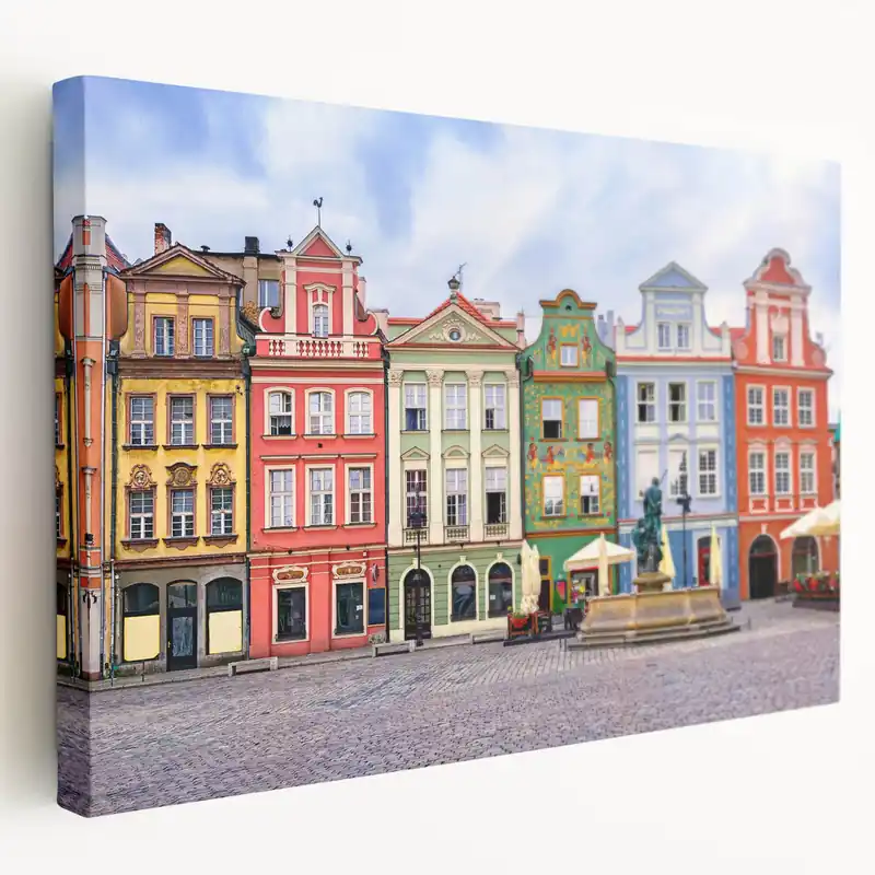 Poland Canvas Art - Vibrant Townhouses in Poznań Old Market Square Next Day Delivery