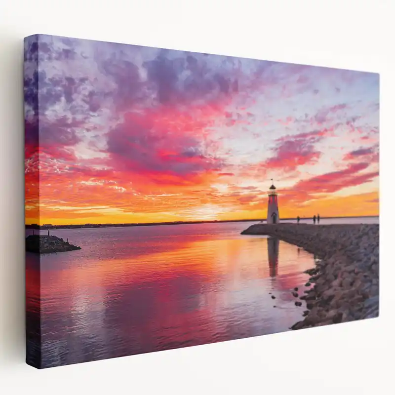 Super Sale Framed Oklahoma Art - Lake Hefner Lighthouse Sunset Photography Print