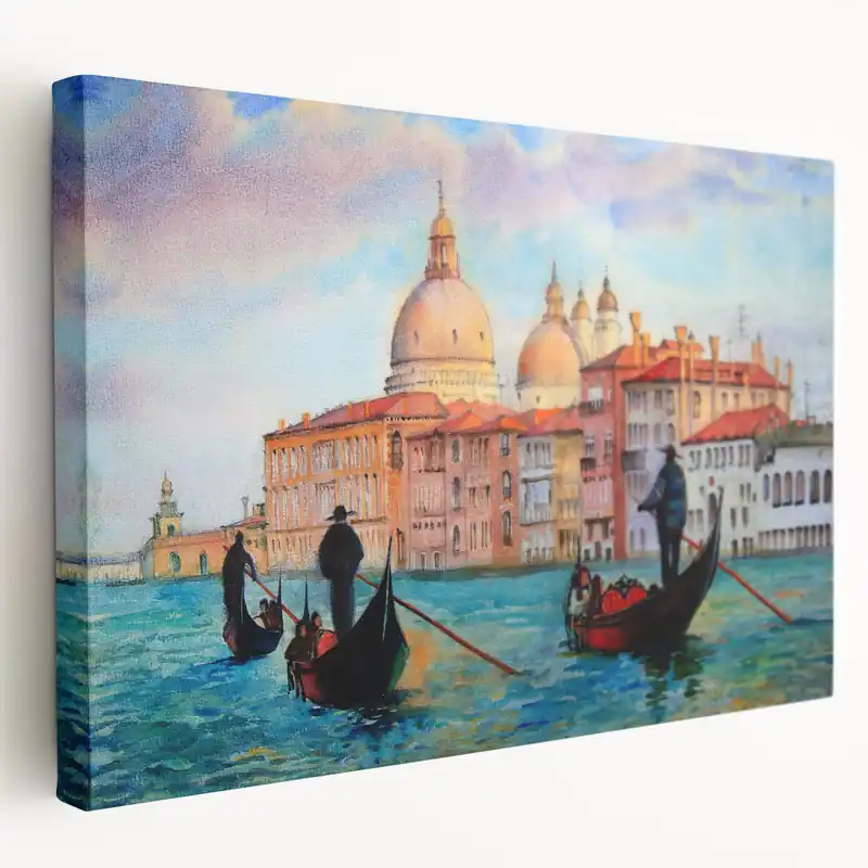 Handmade Venice Painting - Gondolas on the Grand Canal with Venetian Architecture