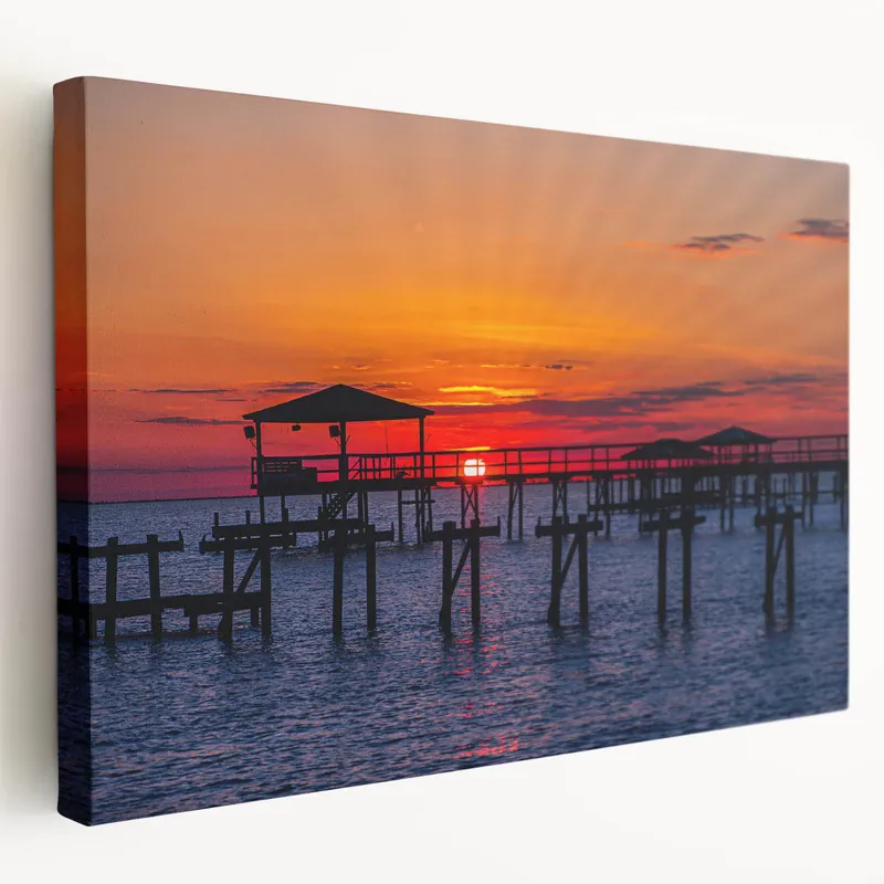 Louisiana Sunset Art – Scenic Pier and Vibrant Colors over the Water Hot Deal