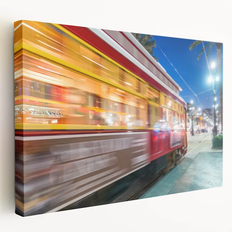 Wholesale New Orleans Photography – Vibrant Streetcar at Night Canvas Print