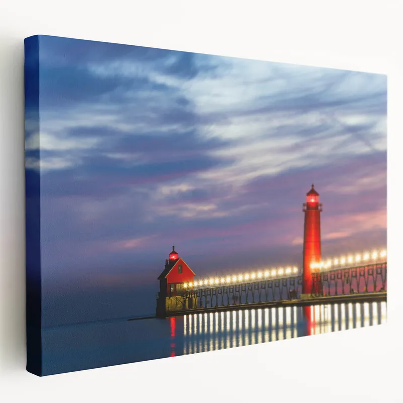 Framed Lake Michigan Art - Lighthouse at Sunset Photography Print Top Rated