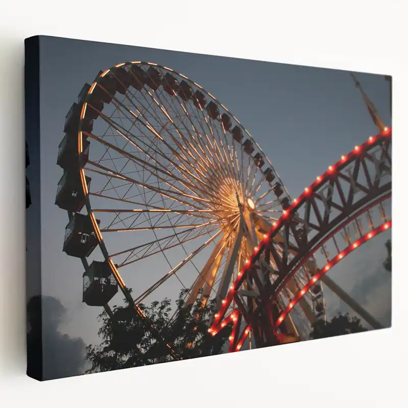 Chicago Landmarks Artwork - Navy Pier Ferris Wheel at Twilight Time-Limited