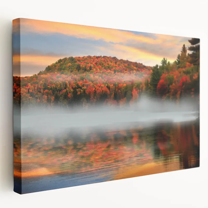 Vermont Autumn Foliage Art - Misty Lake and Fall Colors Canvas Print Time-Limited