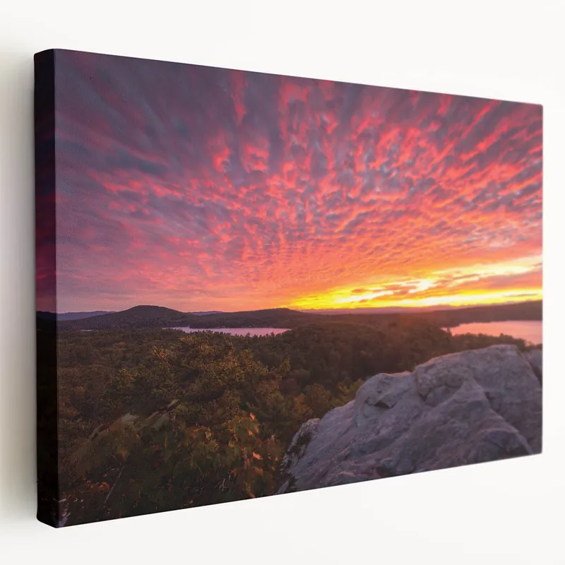 Vermont Sunset Landscape Art - Fiery Sky Over Mountains Canvas Print Holiday Sale