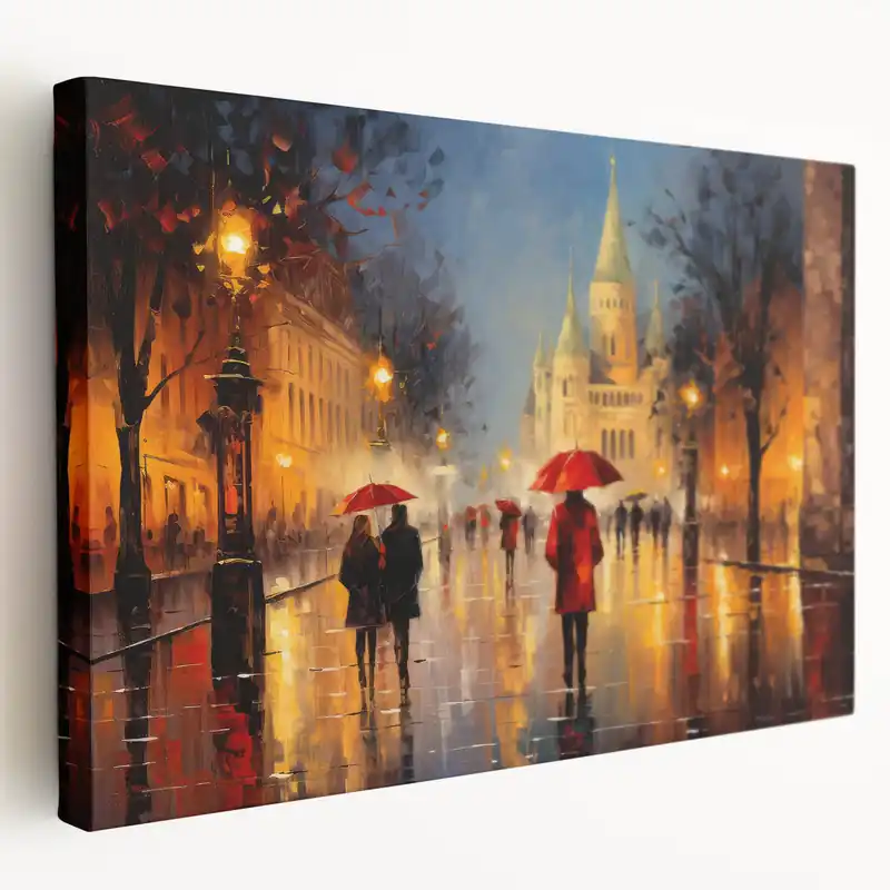 Paris Cityscape Art - Romantic Street Scene with Red Umbrella Print Luxury