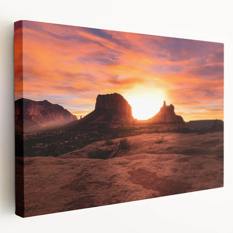 Sedona Wall Art - Glowing Sunset Over Arizona Red Rocks Landscape Print Worldwide Shipping