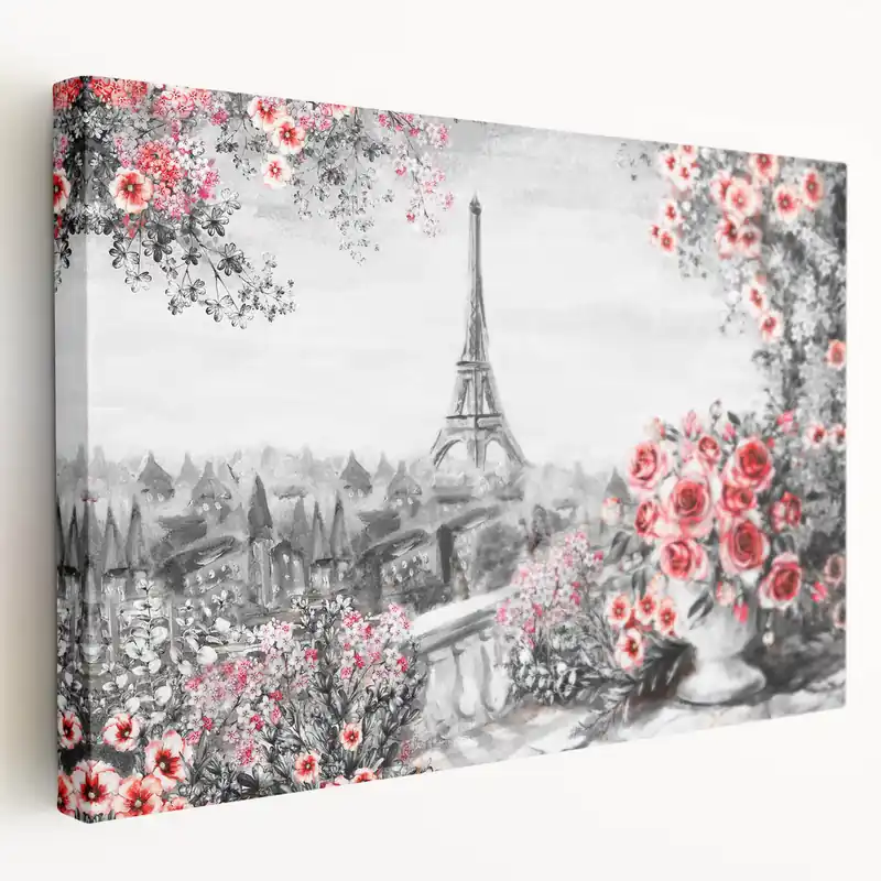 Paris Photography - Eiffel Tower with Red Floral Garden Wall Art Direct From Factory