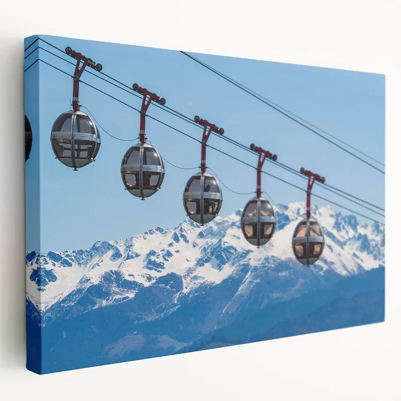Chamonix Mont Blanc Art - Alpine Cable Cars with Snow-Capped Peaks Fast Shipping