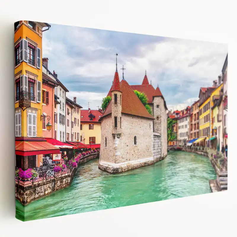 Clearance French Alps Canvas Prints - Charming French Canal and Historic Architecture