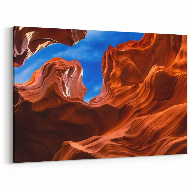 Striking Antelope Canyon Wall Art - Arizona Red Rock and Blue Sky Print Holiday Sale