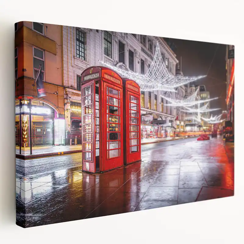 Piccadilly Circus Canvas - Iconic Red Phone Booths in London Street Discount