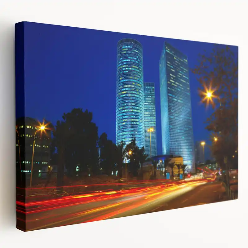 Tel Aviv Towers at Night – Dynamic Israel Cityscape Art Print Super Sale