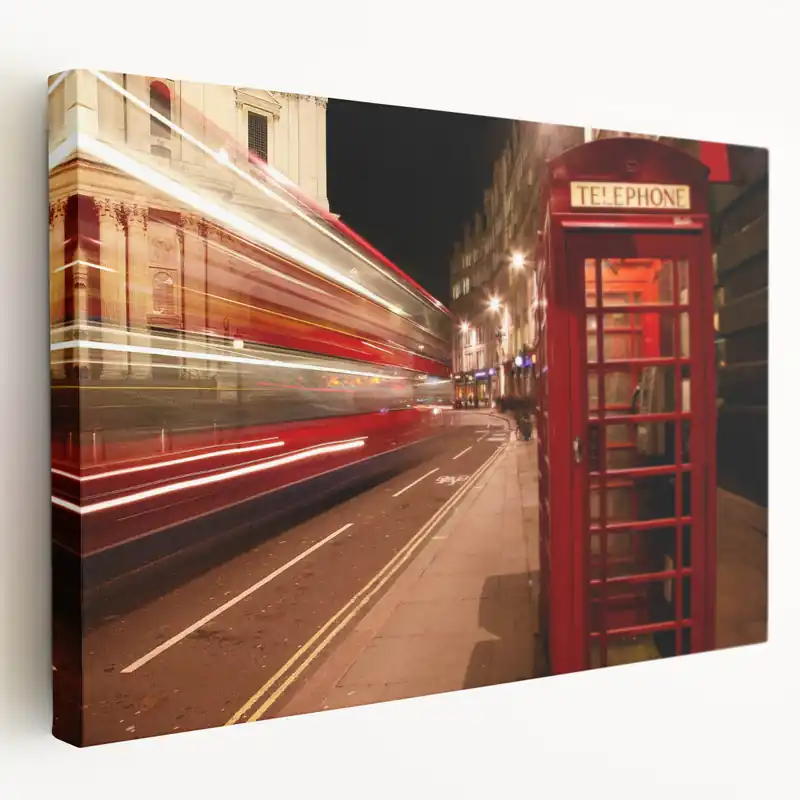 London Street Art Canvas - Red Bus and Phone Booth in London Photography Art Price Drop