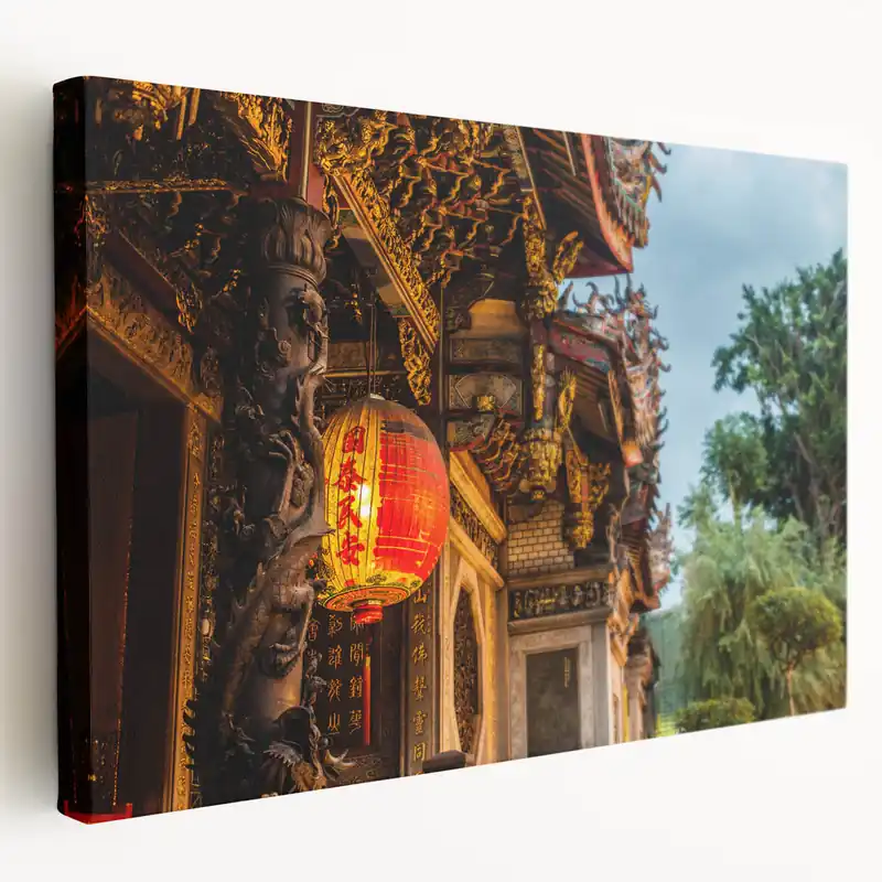 Intricate Temple Facade at Dusk - Taiwan Culture Wall Art Print Affordable
