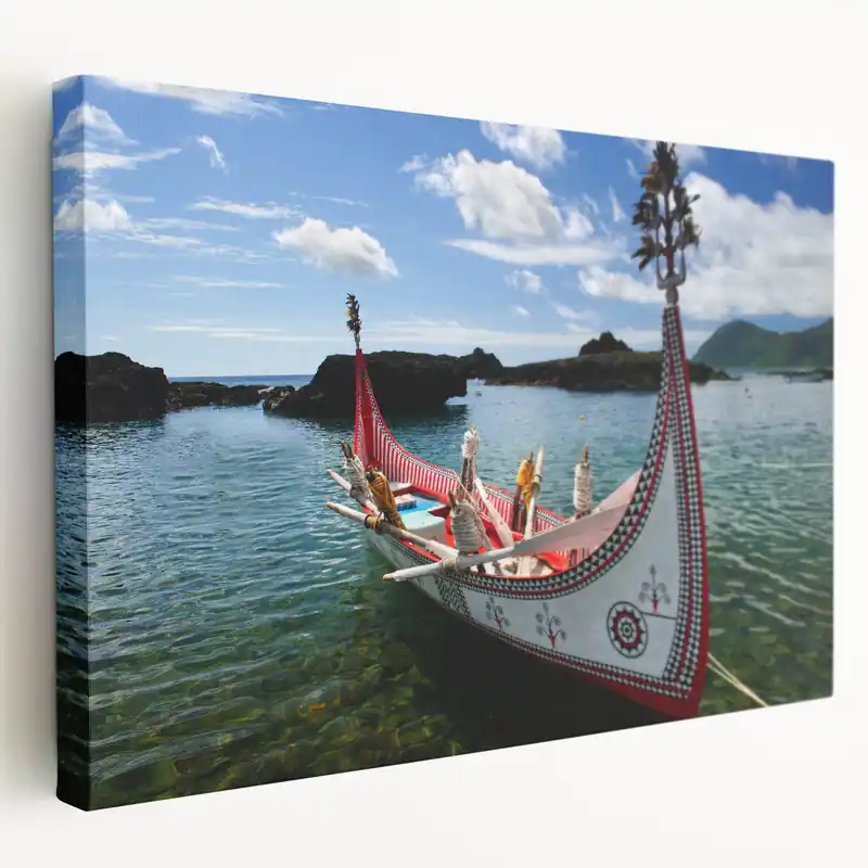 Traditional Taiwan Boat by Scenic Coastline - Taiwan Scenery Wall Art Print Final Sale