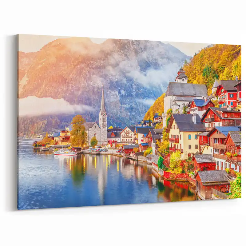 Austrian Landscape Art - Scenic Austria Prints of Hallstatt Village Price Drop