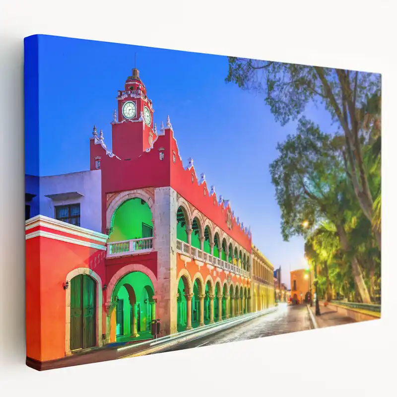Seasonal Sale Colorful Yucatan City Hall at Dusk - Mexico Yucatan Wall Art Print