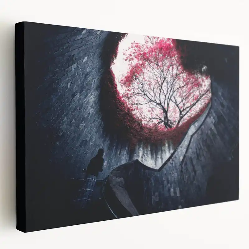 Singapore Photography Prints – Spiral Staircase with Red Tree Canvas Don’t Miss Out