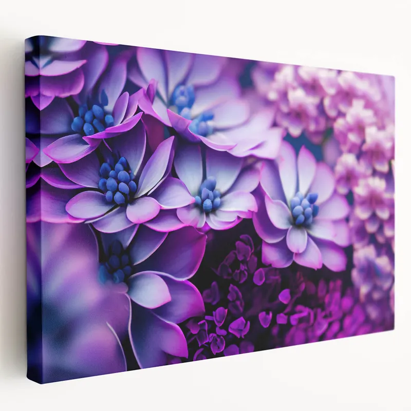 New Release Vibrant Purple Floral Wall Art: Close-Up of Bold Blossoming Flowers Canvas
