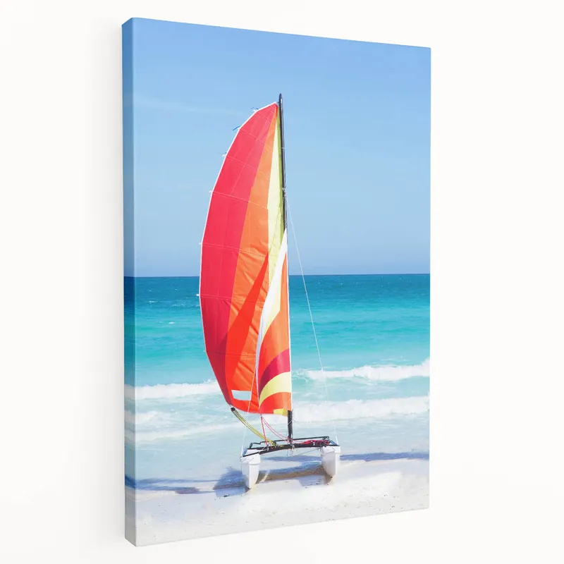 Caribbean Art – Colorful Sailboat on Tropical Beach Cuban Culture Art Free Delivery