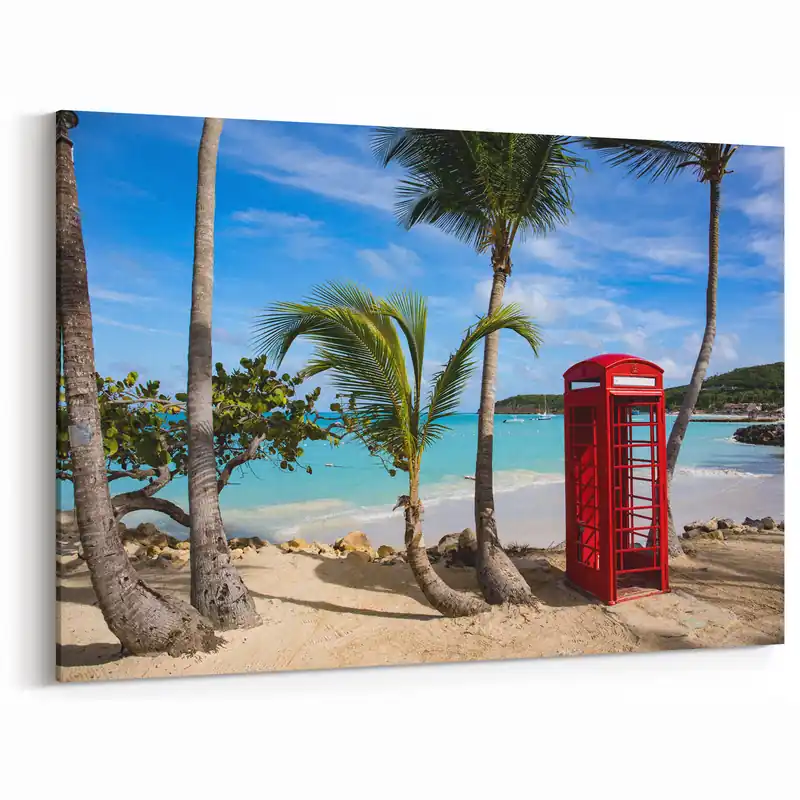 Exclusive Offer Antigua Island Artwork - Unique Caribbean Red Phone Booth Coastal Scene