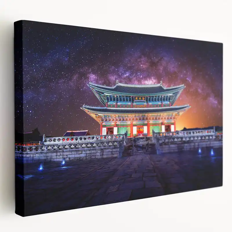Korean Palace at Night - Scenic Galaxy Sky Art Print Order Now